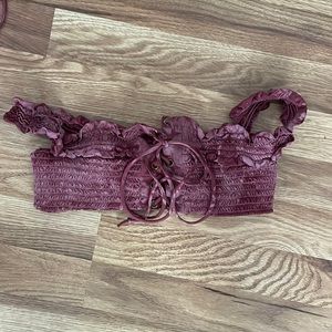 Blue Life Scrunched Off the Shoulder Top Sunset Tie Dye